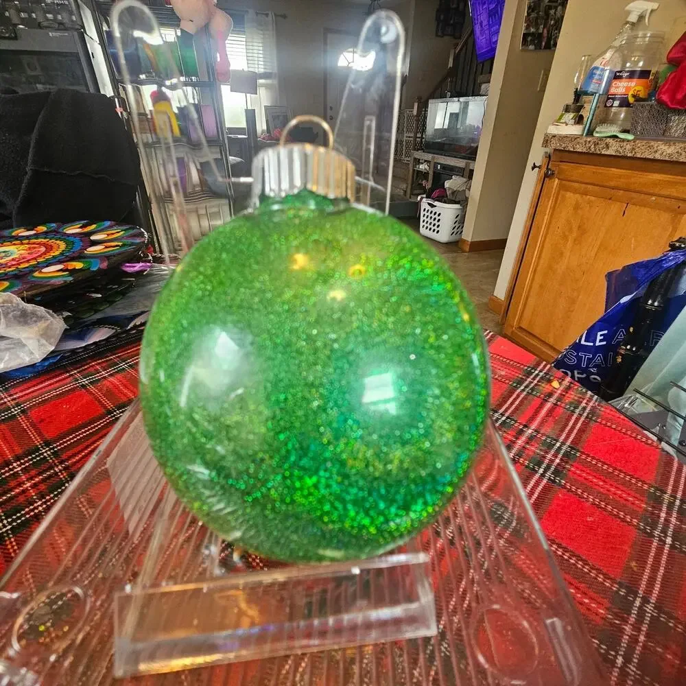 Green Red and Pearl 3 Inch Shatterproof Hand Painted Ornament